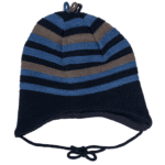 TROLL Collection merino vilnos kepurė žiemai su raišteliais (mėlyna/dryžuota)