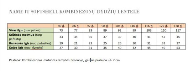 DYDZIU_LENTELE NAME IT Softshell kombinezonas "MIŠKO ŽVĖRELIAI"