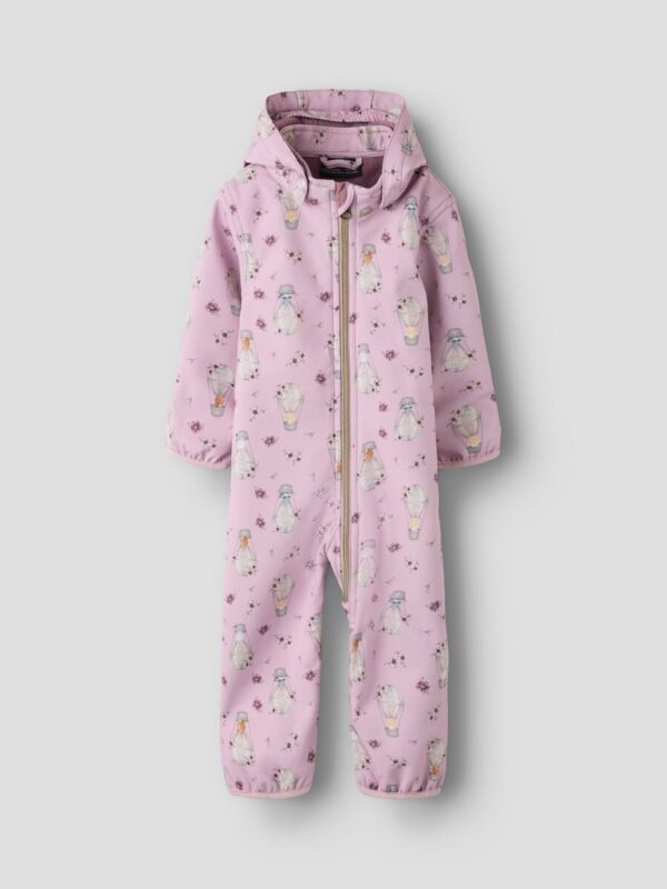 name-it-softshell-kombinezonas-kudikiams-rozinis-triusiukai NAME IT Softshell kombinezonas KŪDIKIAMS "Skraidantys zuikučiai" (Rožinis)