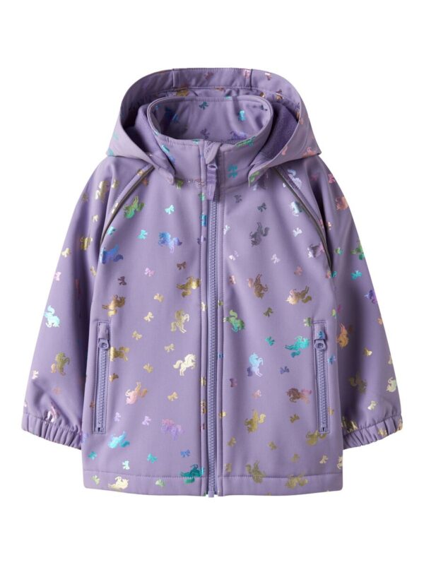 name-it-striukyte-mergaitems-alyvine-vienaragiai NAME IT Softshell striukė "Žėrintys vienaragiai" (Alyvinė)