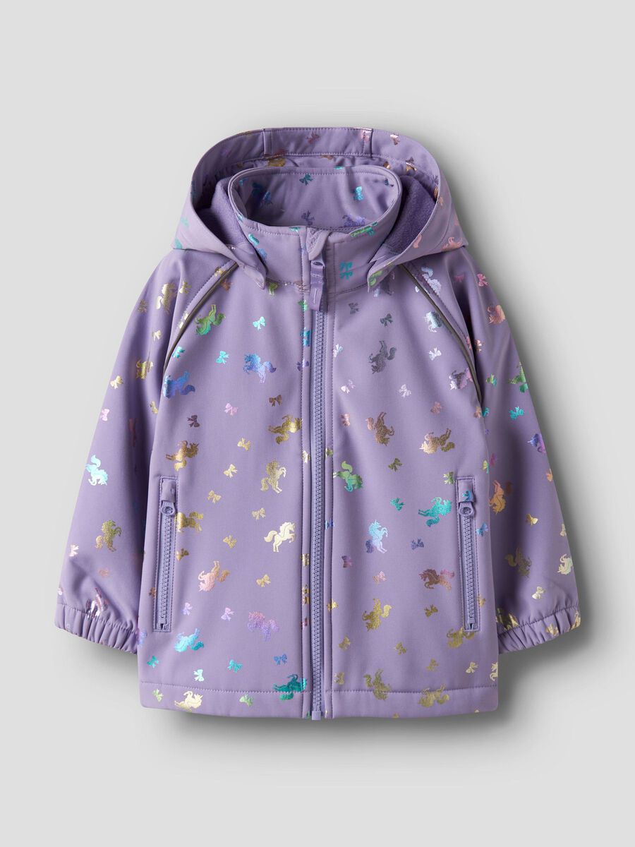 NAME IT Softshell striukė "Žėrintys vienaragiai" (Alyvinė)