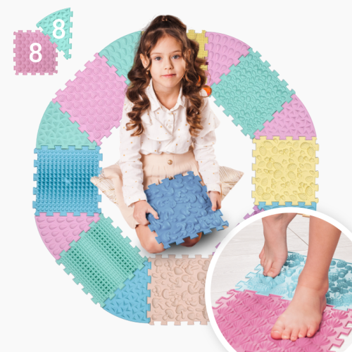 Ortopedinis sensorinis kilimėlis Ortek Mix Puzzle (8 dalys + 8 sektoriai) PASTELINIS