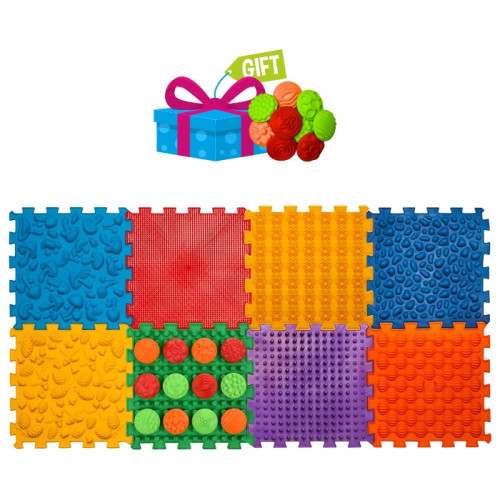 Masažo kilimėlis "Ortek Mix Puzzles" (8 elementai + «Rašto detalės» dovanų)