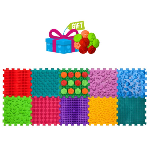 Ortopedinis sensorinis kilimėlis "Ortek Mix Puzzles" (10 elementų + «Rašto detalės» dovanų"