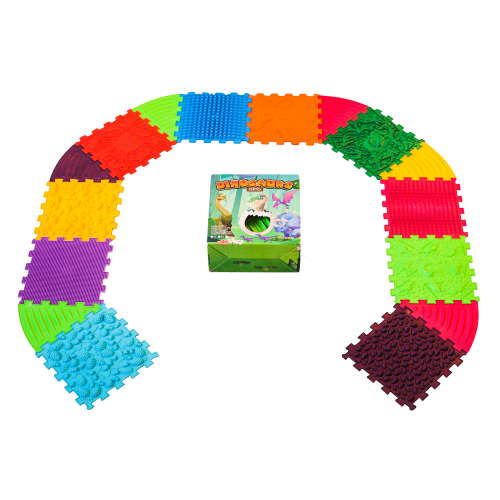 Masažo ortopedinis kilimėlis Ortek Dinosauro dėlionė (10 elementų + 6 trikampiai)