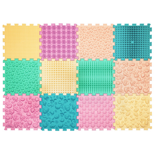 Ortopedinis sensorinis kilimėlis „Puzzle Mix Pastel“ 12 elementų