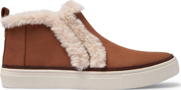 b1407645a4515e789034ad8bf17e344d TOMS Leather Faux Fur Women's Bryce Sneaker Brown Sugar