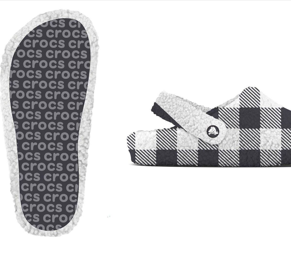 Crocs™ Classic Buff Check Cozzzy Slipper Black/White