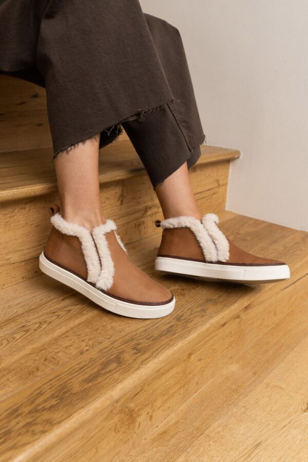 ed6a58804150366b486c7f8fb68e836b TOMS Leather Faux Fur Women's Bryce Sneaker Brown Sugar